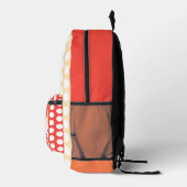 Monogram Perzik Fruit Witte Polka stippen Bedrukte Rugzak (Rechts)