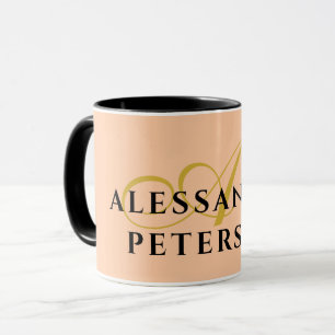 Monogram Perzik Goud Zwart Naam Minimalistisch Sti Mok