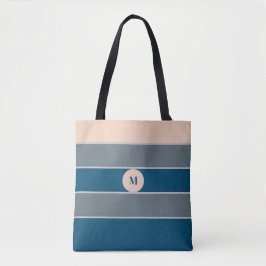 Monogram Perzik Grijs Blauw Gestreepte Moderne Chi Tote Bag (Voorkant)