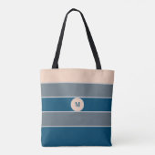 Monogram Perzik Grijs Blauw Gestreepte Moderne Chi Tote Bag (Achterkant)
