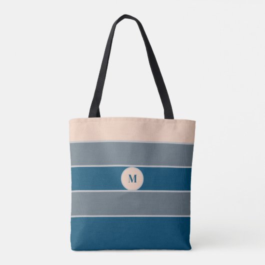 Monogram Perzik Grijs Blauw Gestreepte Moderne Chi Tote Bag (Achterkant)