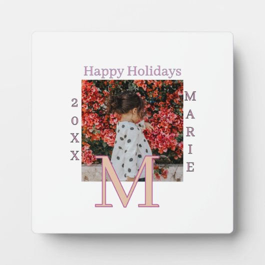 MONOGRAM PERZIK GRIJS NAAM FOTO JAAR KERST HOLI FOTOPLAAT (Voorkant)