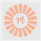 Monogram Perzik Grijs Zonnestralen Initiaal "M" Vierkante Sticker (Voorkant)