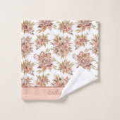 Monogram Perzik Rood Bruin Groen Bloemmotief  Bad Handdoek (Wasdoekje)
