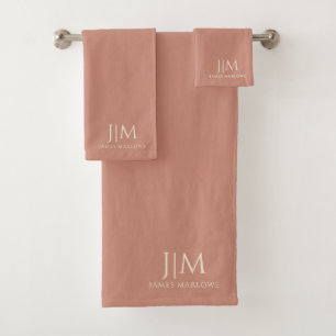 Monogram perzik roze bad handdoek