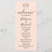 Monogram Perzik Roze Gouden Folie Huwelijksprogram Programmakaart (Voorkant)