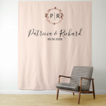 Monogram Perzik Roze Gouden Folie Trouw Achtergron