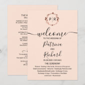 Monogram Perzik Roze Gouden Folie Trouwprogramma Kaart (Voorkant / Achterkant)