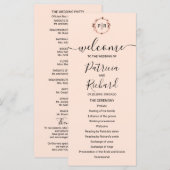 Monogram Perzik Roze Gouden Folie Trouwprogramma Programmakaart (Voorkant / Achterkant)