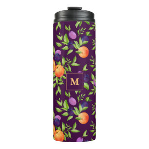 Monogram perziken Plums Paars-Cute Fruit Botanisch Thermosbeker