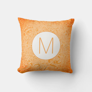 Monogram Perzikkleur Ingegraveerde Floral Kussen