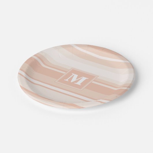 Monogram perzikstrepen papieren bordje (Gekanteld)