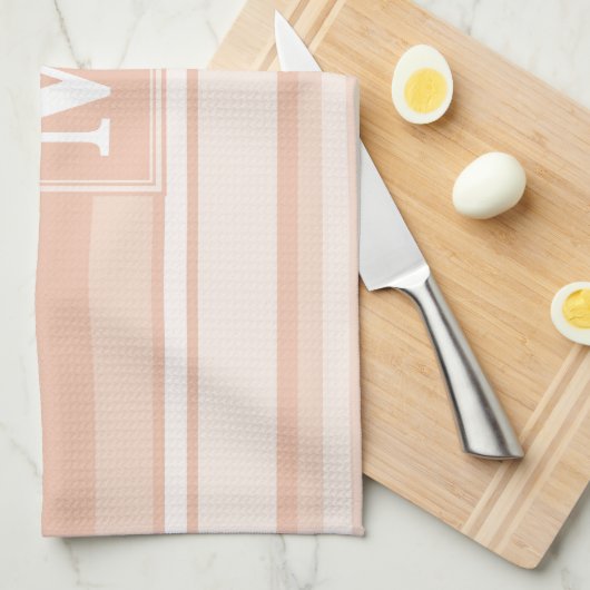 Monogram perzikstrepen theedoek (Quarter Fold)