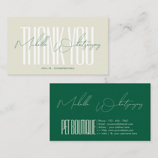 Monogram PET Dank je moderne script Visitekaartje (Voorkant / Achterkant)