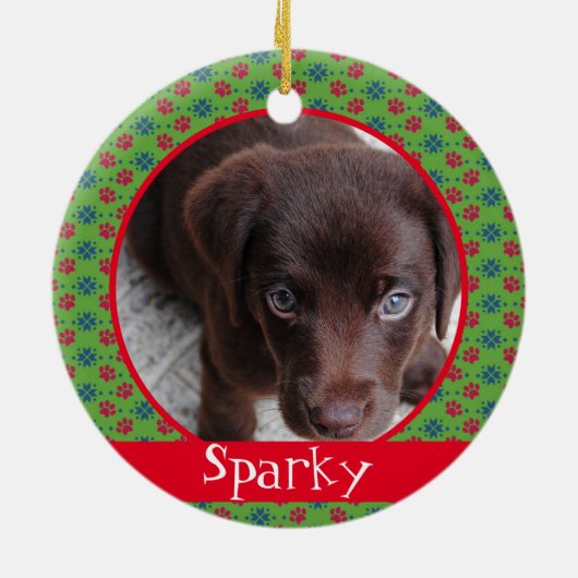 Monogram Pet Dog Cat Photo Paw Prins Keramisch Ornament (Achterkant)