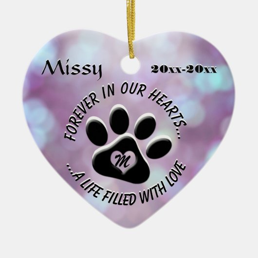 Monogram Pet Memorial Heart Keramisch Ornament (Voorkant)