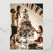 Monogram Photo Black Botanical Wreath Christmas Folie Feestdagenkaart (Achterkant)