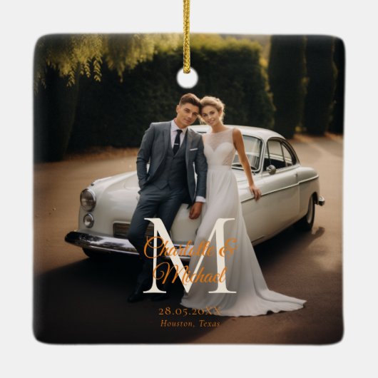 Monogram Photo Wedding Keramisch Ornament (Achterkant)