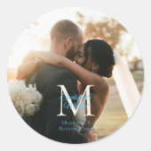 Monogram Photo Wedding Ronde Sticker (Voorkant)