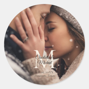 Monogram Photo Wedding Ronde Sticker
