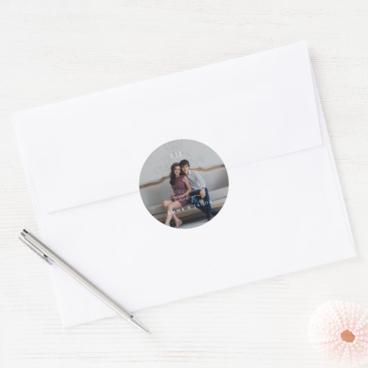 Monogram Photo Wedding Ronde Sticker (Envelop)