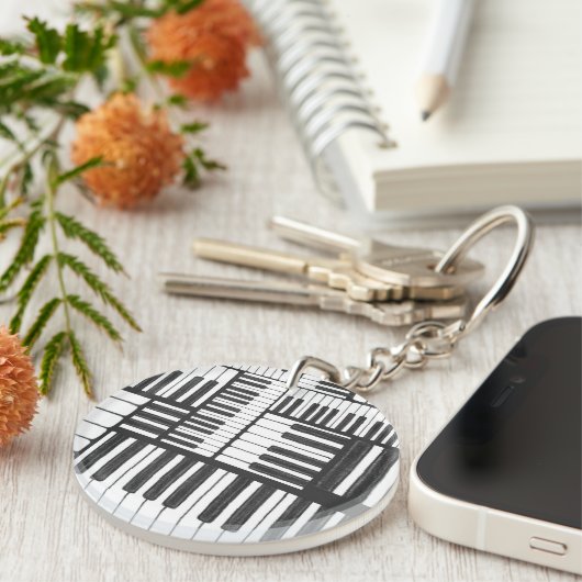 Monogram Piano Keys Black en White Sleutelhanger (Voorkant Rechts)