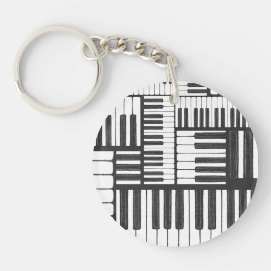 Monogram Piano Keys Black en White Sleutelhanger (Voorkant)