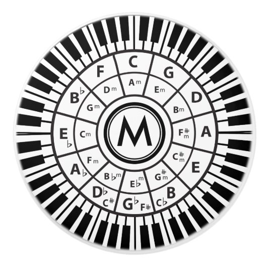 Monogram Piano Keys Cirkel van Vijfden Keramische Knop (Voorkant)