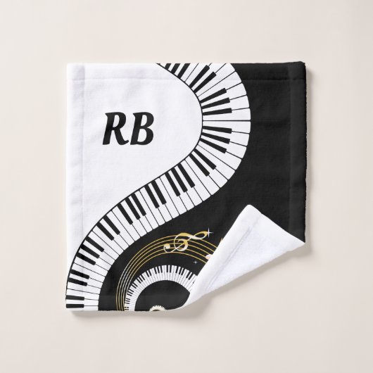 Monogram Piano Keys en Muzieknoten Bad Handdoek (Wasdoekje)