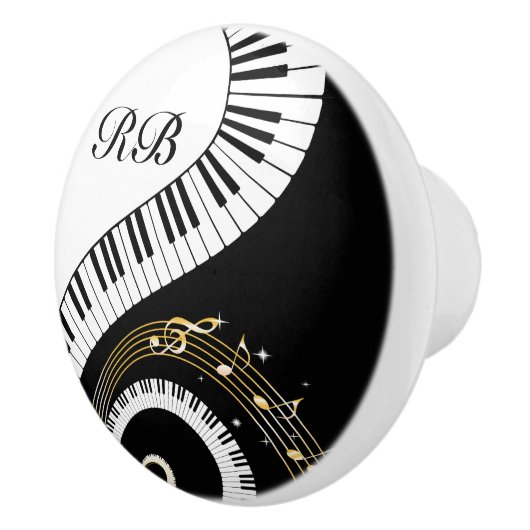 Monogram Piano Keys en Muzieknoten Keramische Knop (Rechts)