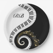Monogram Piano Keys en Muzieknoten Papieren Bordje (Voorkant)