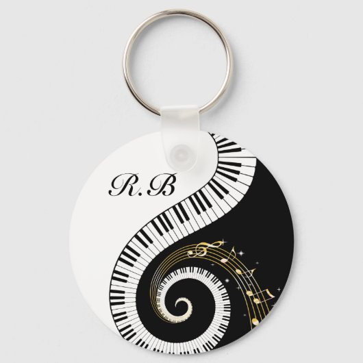 Monogram Piano Keys en Muzieknoten Sleutelhanger (Voorkant)