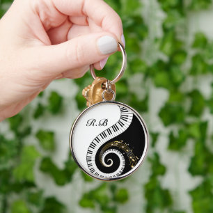 Monogram Piano Keys en Muzieknoten Sleutelhanger