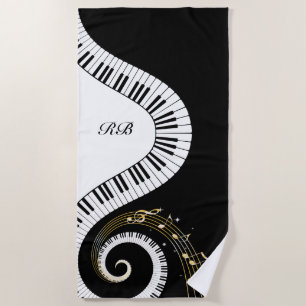Monogram Piano Keys en Muzieknoten Strandlaken