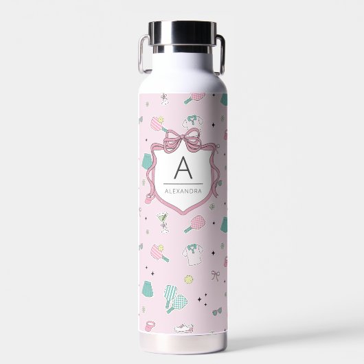 Monogram Pickleball Cadeau voor Haar Waterfles (Voorkant)