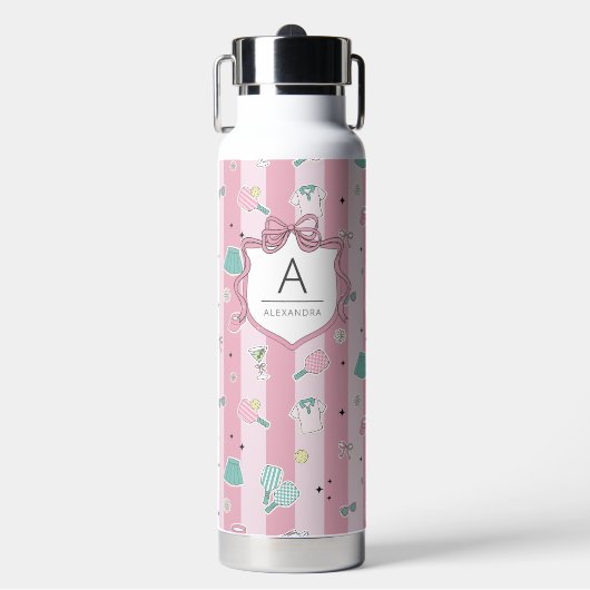 Monogram Pickleball Cadeau voor Haar Waterfles (Voorkant)