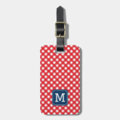 Monogram Picknick Rood Gingham en Blauw Bagagelabel (Voorkant verticaal)