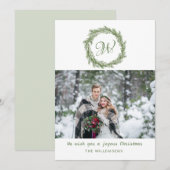 Monogram Pine Wreate-kerstfoto Feestdagenkaart (Voorkant / Achterkant)