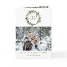 Monogram Pine Wreate kerstfotofeestkaart
