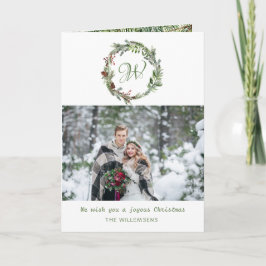 Monogram Pine Wreate kerstfotofeestkaart Feestdagen Kaart