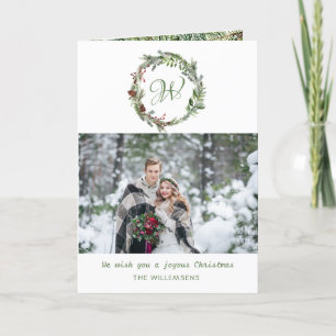 Monogram Pine Wreate kerstfotofeestkaart Feestdagen Kaart