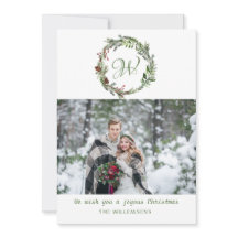 Monogram Pine Wreate kerstfotofeestkaart