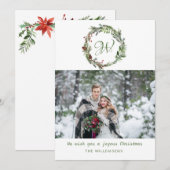 Monogram Pine Wreate kerstfotofeestkaart Feestdagenkaart (Voorkant / Achterkant)