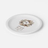 Monogram Pinecone Winter Krans Vrolijk Kerstmis Papieren Bordje (Gekanteld)