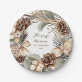 Monogram Pinecone Winter Krans Vrolijk Kerstmis Papieren Bordje (Voorkant)
