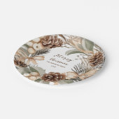 Monogram Pinecone Winter Krans Vrolijk Kerstmis Papieren Bordje (Gekanteld)