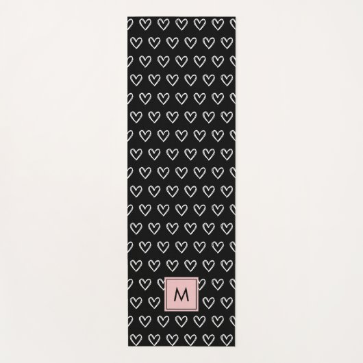 Monogram Pink and Black Heart Pattern  Yogamat (Voorkant)