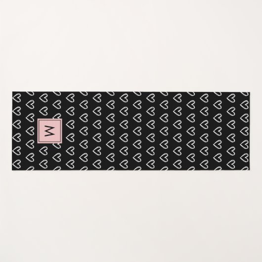 Monogram Pink and Black Heart Pattern  Yogamat (Voorkant (horizontaal))