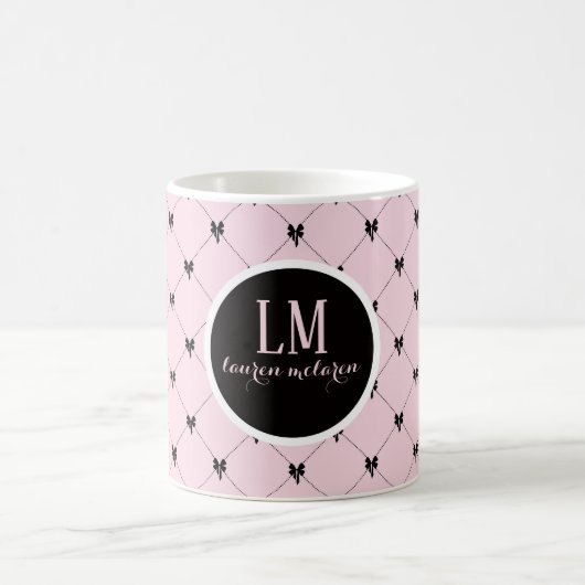 Monogram Pink & Black Bow Script Mug Koffiemok (Center)