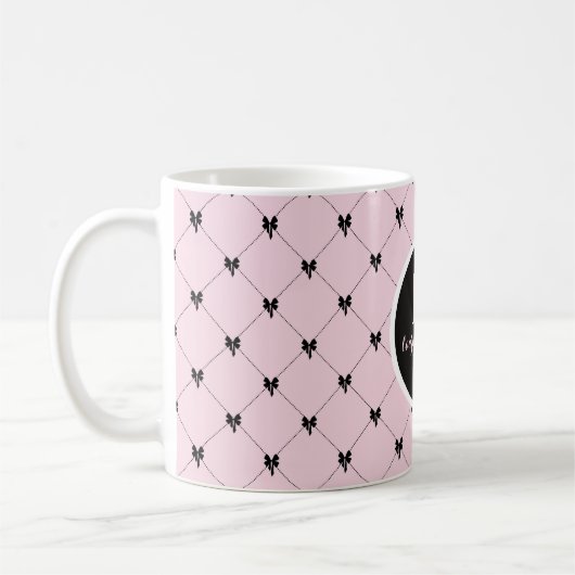 Monogram Pink & Black Bow Script Mug Koffiemok (Links)